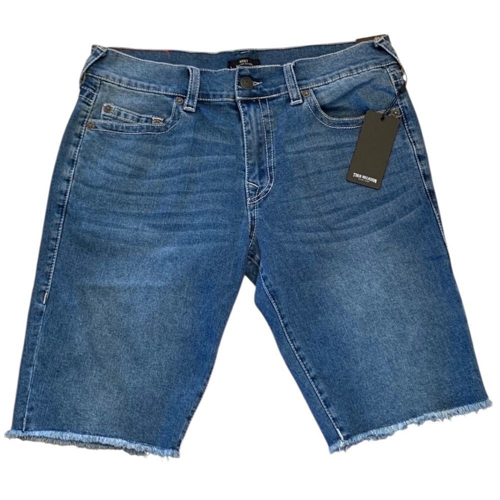 True‎ Religion RICKY NF SN SHORTS Raw Hem Men’s Size 38 Urban Cowboy Medium Wash